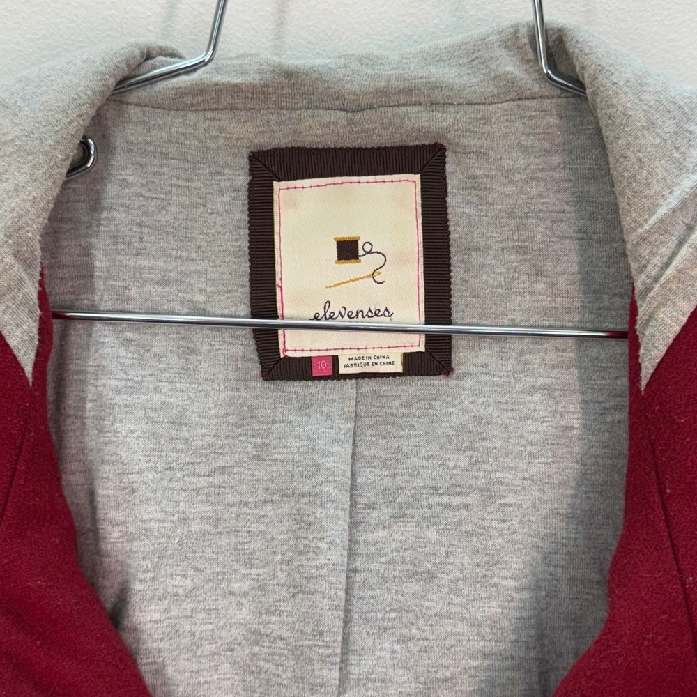 Elevenses Anthropologie Burgundy Wool Blend Hooded Button Front Jacket